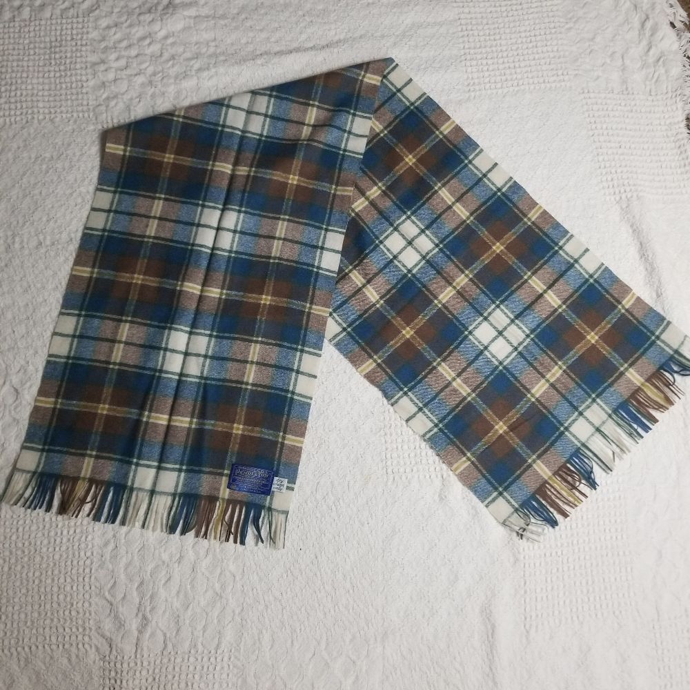 Vintage Pendleton Wool Plaid Scarf with Fringe